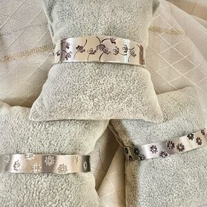 3 Silver Metal Aluminum Stacking Bracelets, Handmade, Stamped Cuff Bracelets